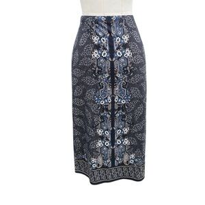 Max Studio Black and Navy Floral Paisley Pencil Skirt